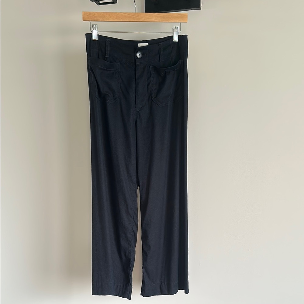 Maeve navy Collette wide leg linen blend capris